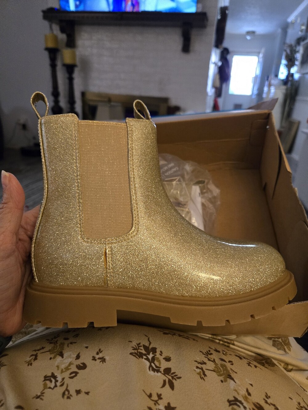 Thereabouts Elisa Gold Underglass Youth Boots, Glitter, Size 3, New